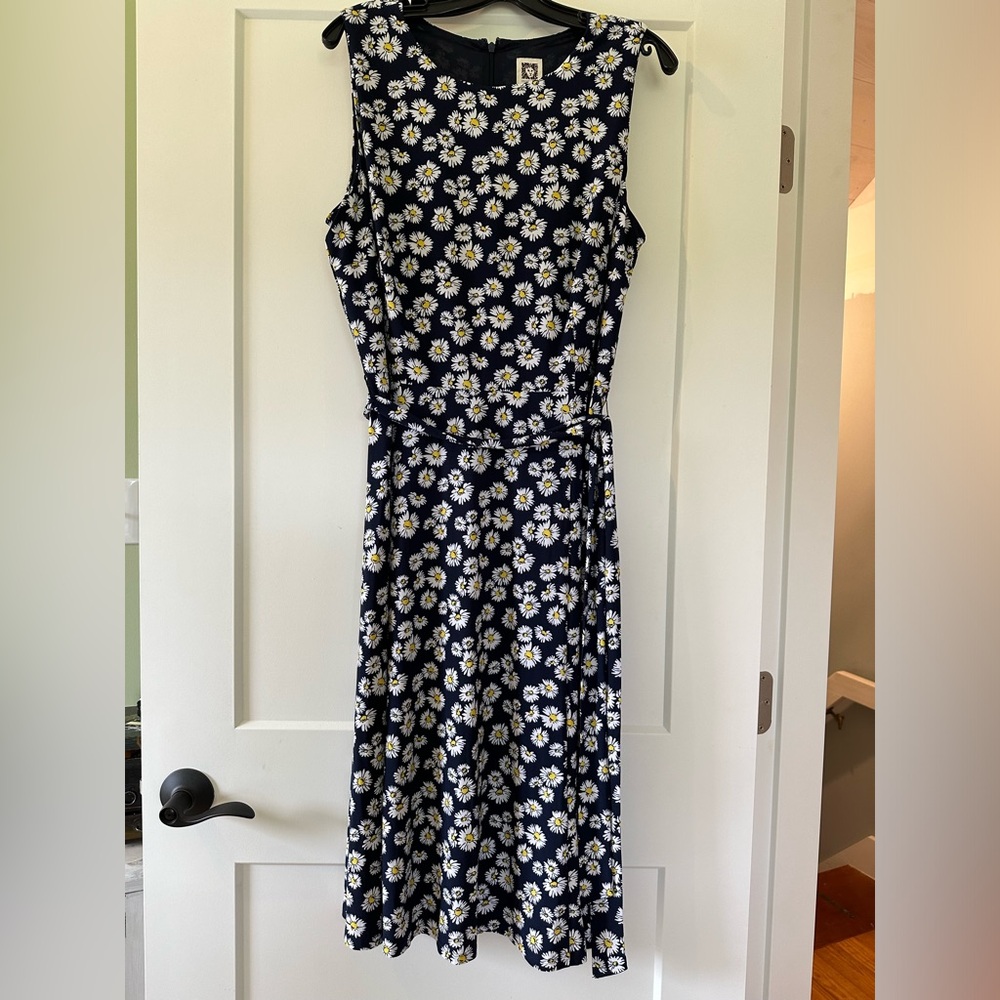 Anne Klein 16 Daisy Print boatneck flare dress